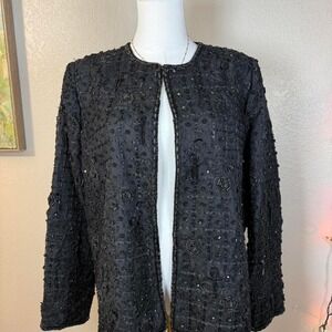 Black Beaded Jacket – Made in USA – Open Front